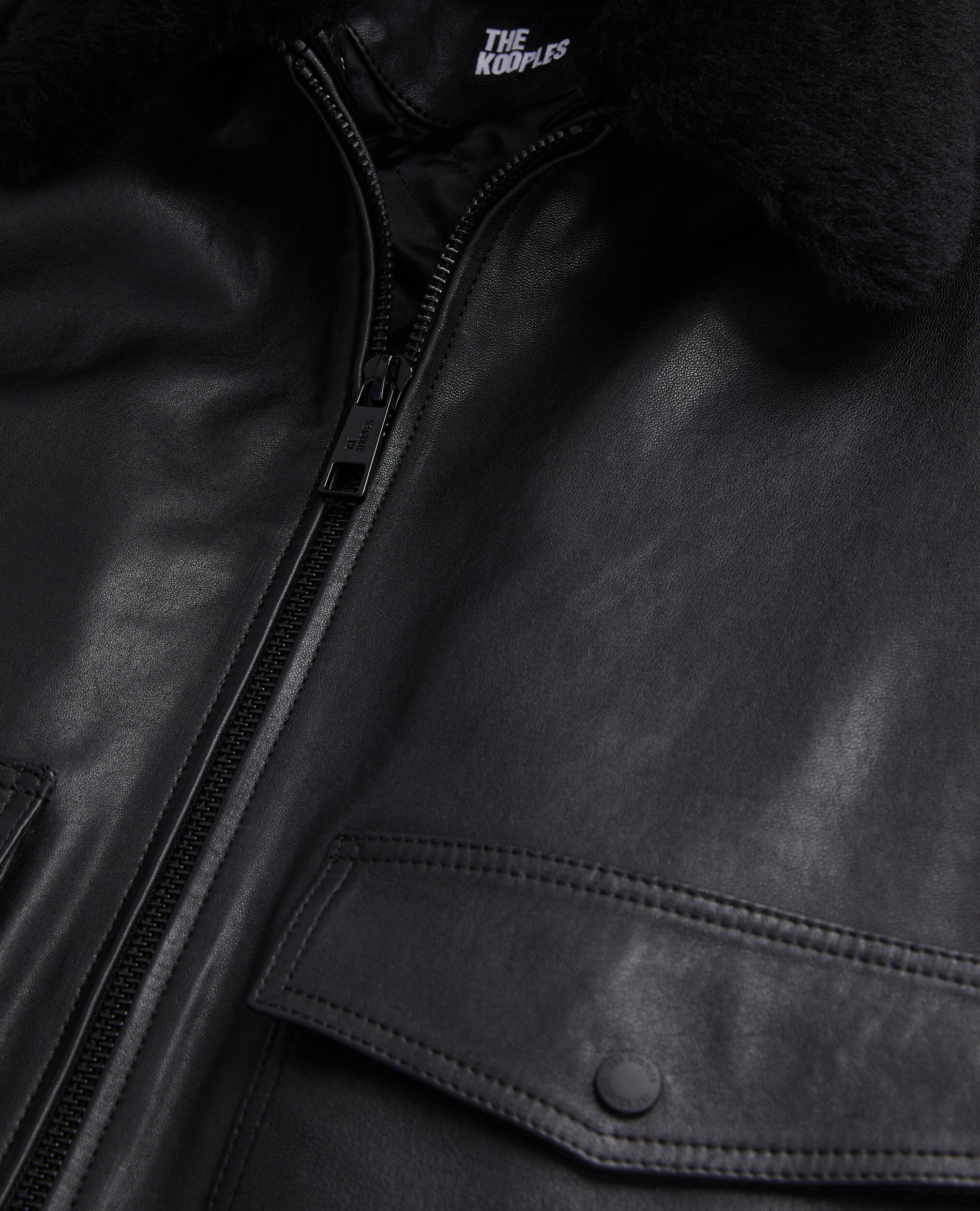 Black leather bomber jacket