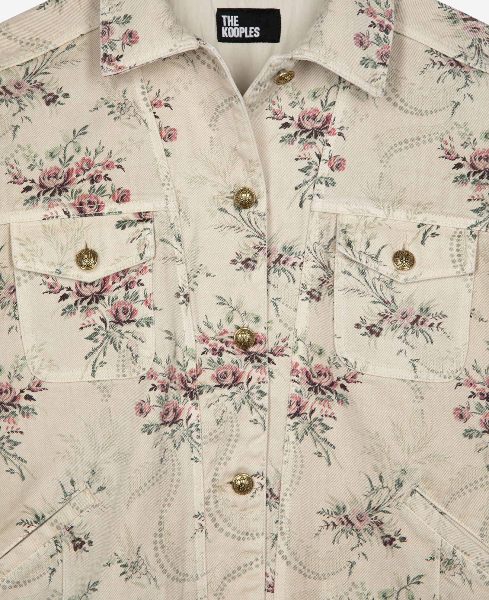 The Kooples WOMEN BEIGE TAUPE beige denim jacket with 'antik flowers' print