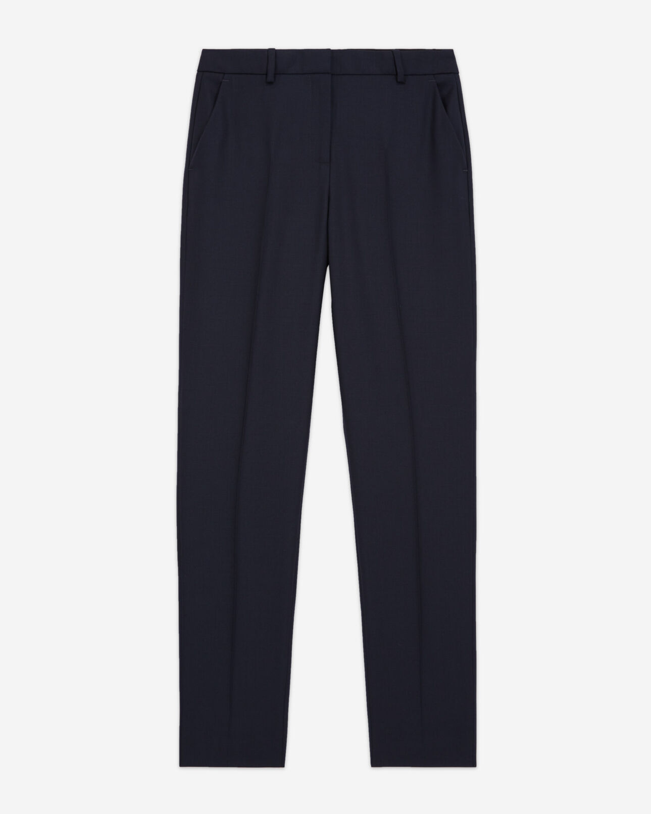 The Kooples WOMEN NAVY navy blue wool tailored trousers with a slim fit
