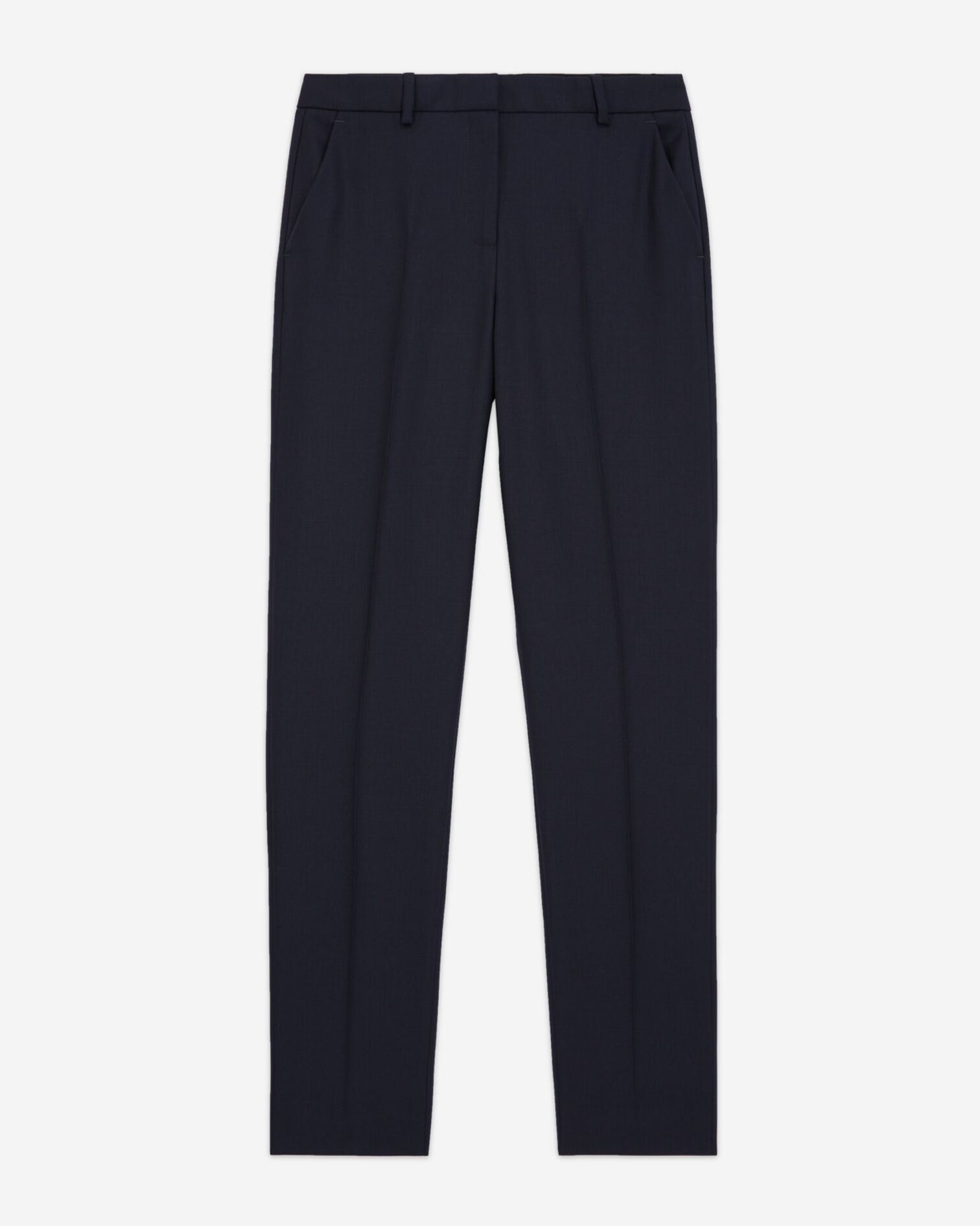 Navy blue wool tailored trousers with a slim fit, NAVY, hi-res image number null