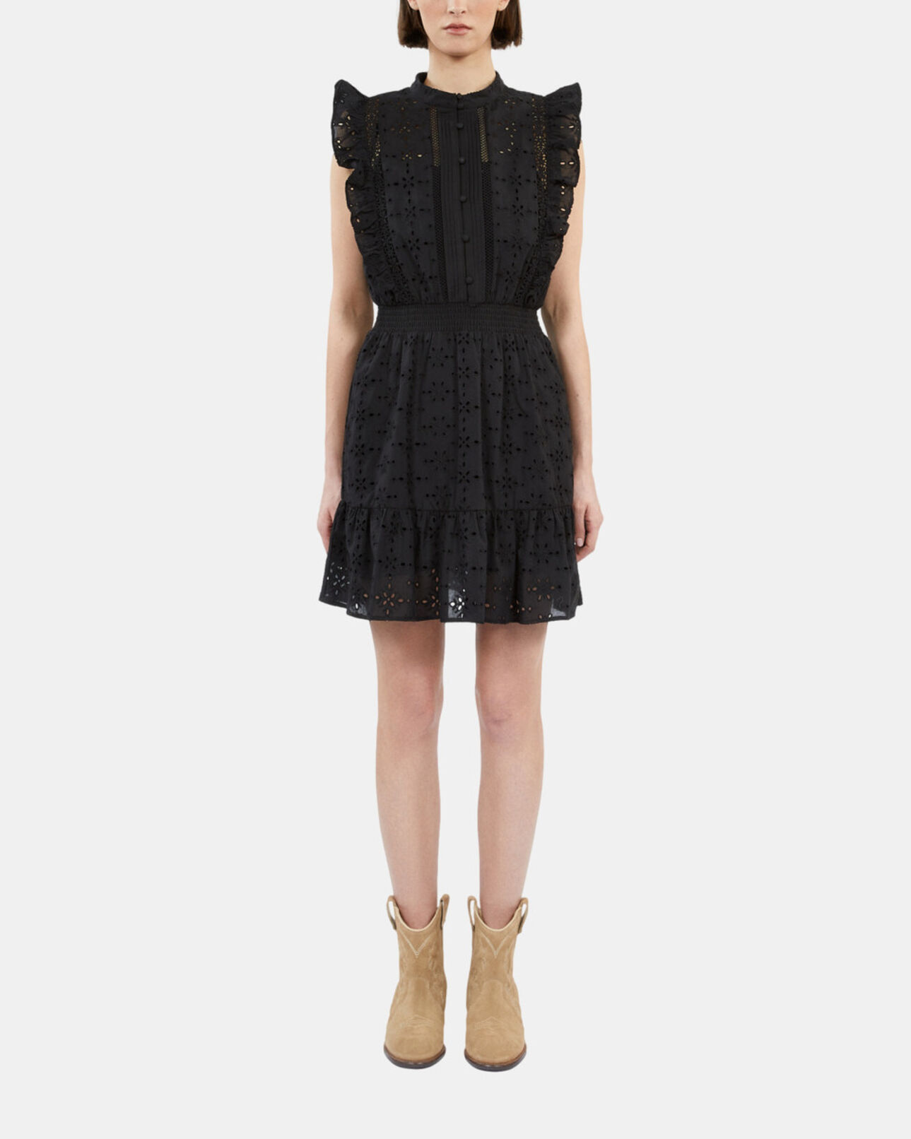 The Kooples FEMME BLACK robe courte en broderie anglaise noire