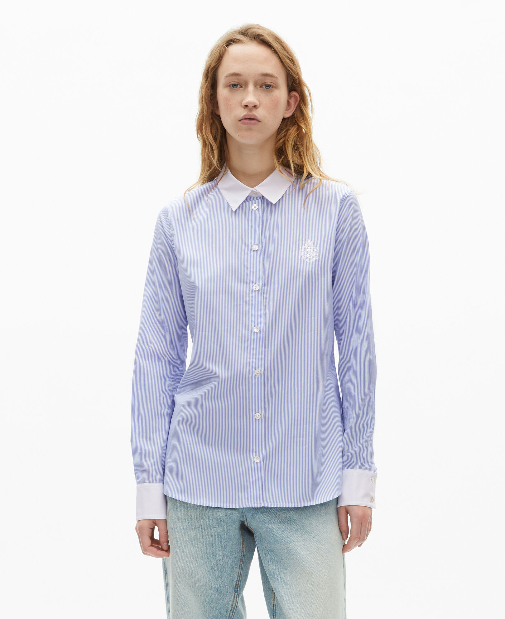 The Kooples DAMEN BLUE WHITE gestreiftes hemd aus popeline