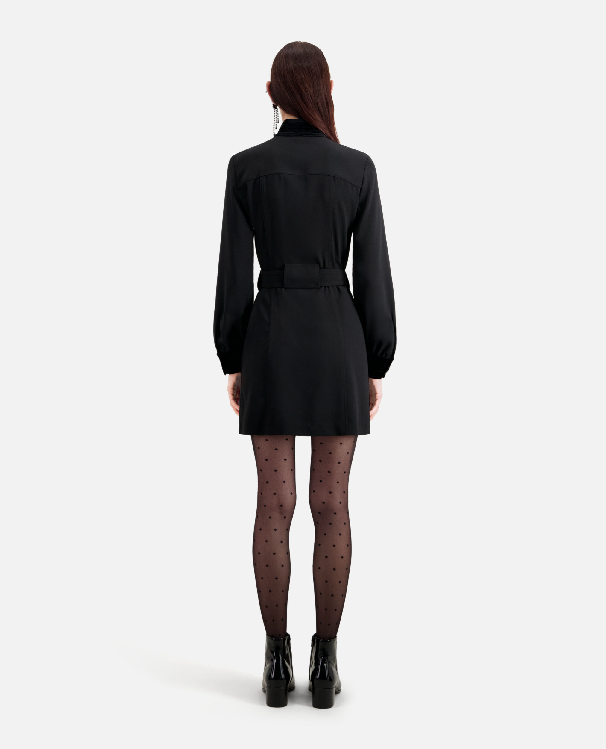 Vestido corto negro crepé detalles terciopelo, BLACK, hi-res image number null