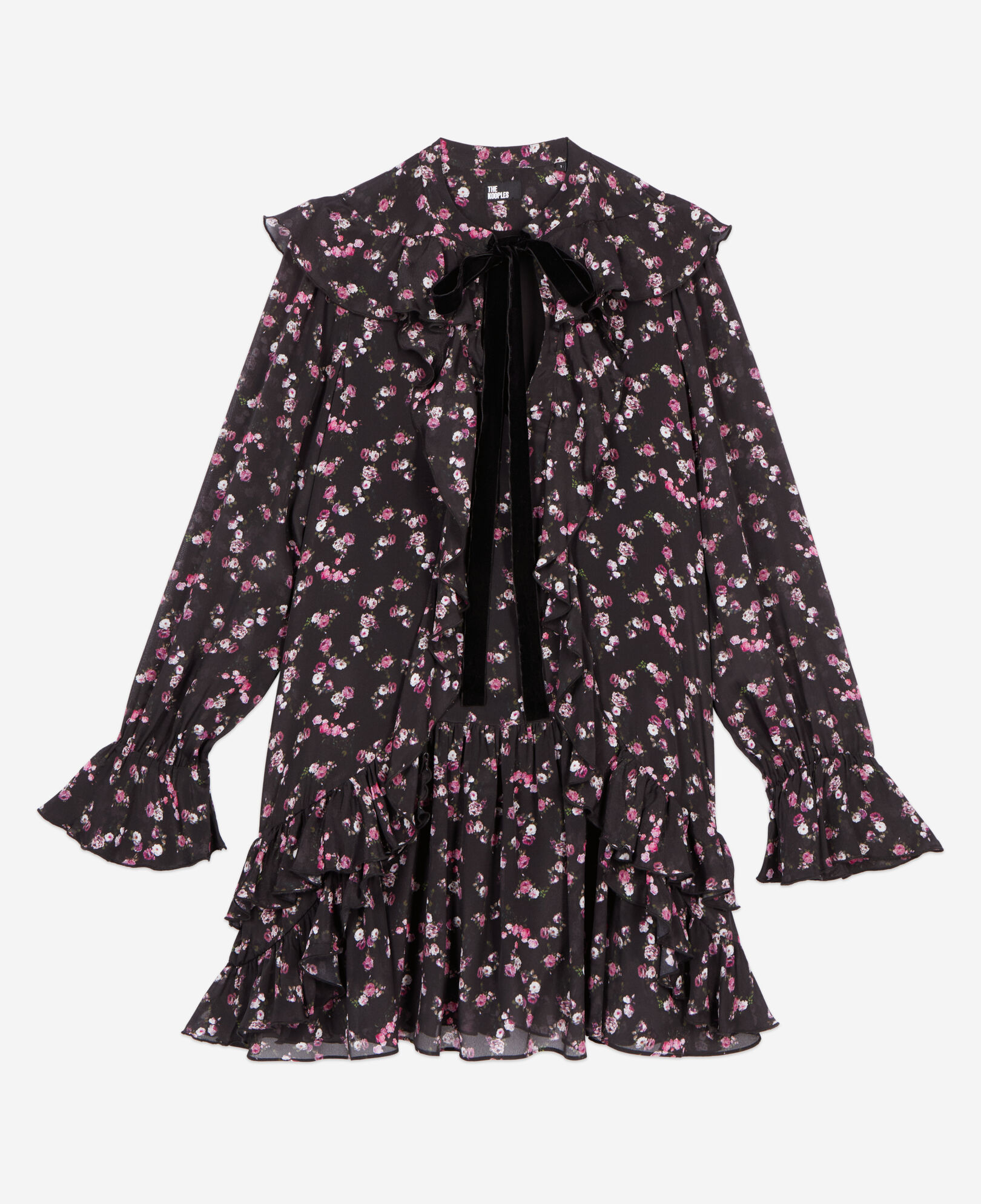 The Kooples MUJER BLACK vestido corto volantes estampado floral