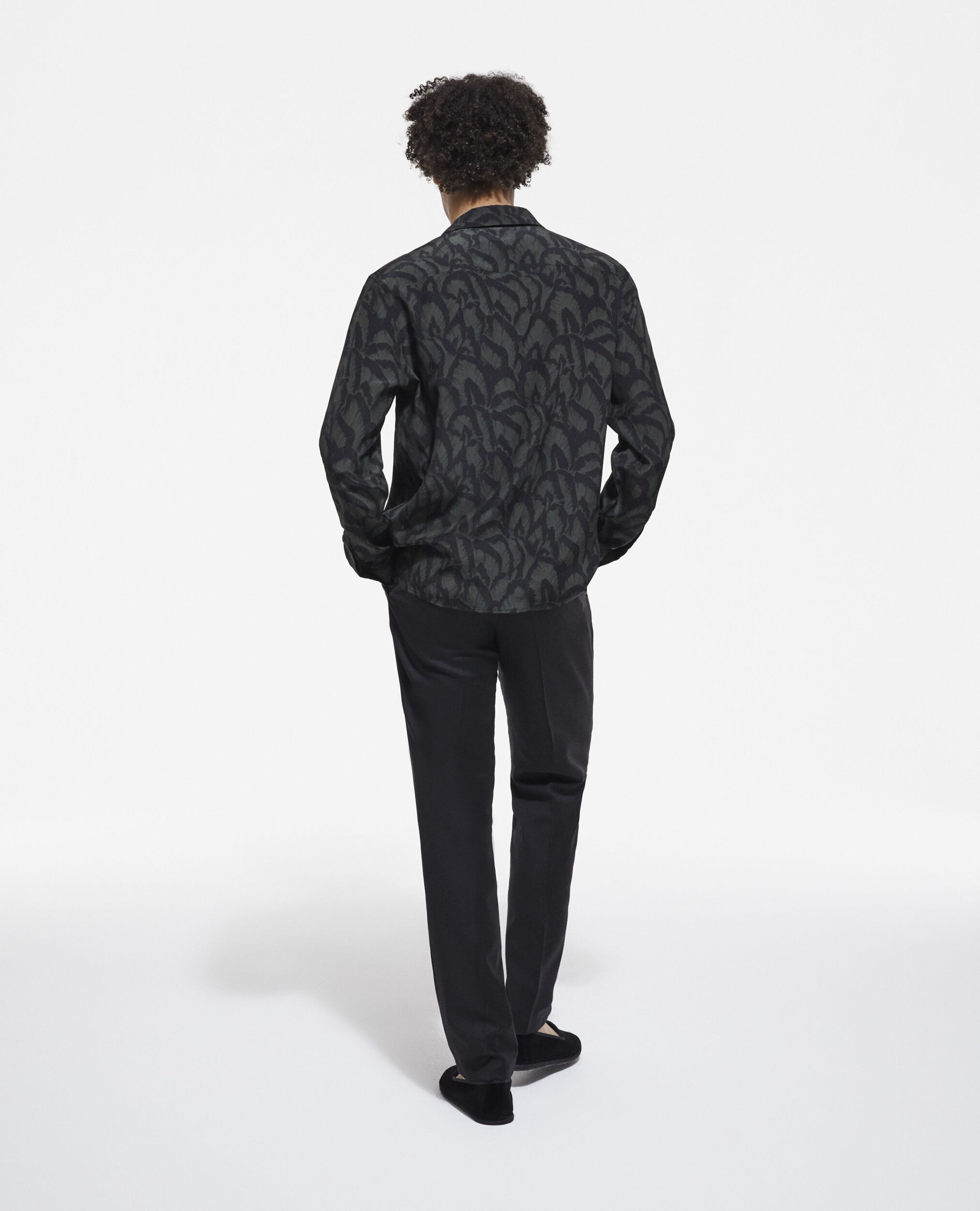 Chemise col hawaïen en soie imprimée, KAKI BLACK, hi-res image number null