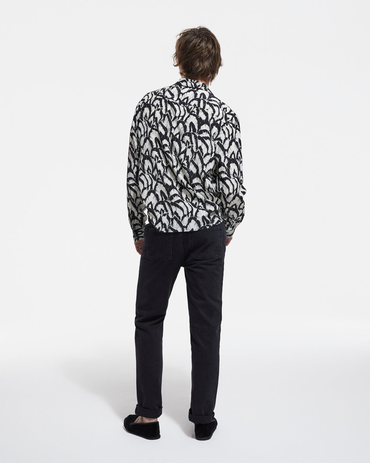 The Kooples HOMME OFF WHITE / BLACK chemise col hawaïen en soie imprimée