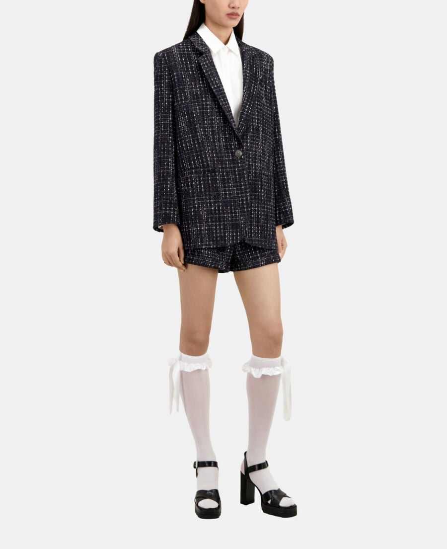 The Kooples WOMEN BLACK WHITE black and white tweed suit jacket