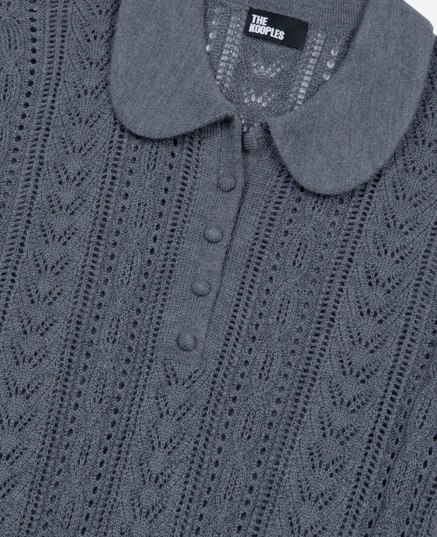 The Kooples FEMME ANTHRACITE pull manches courtes en laine mérinos gris