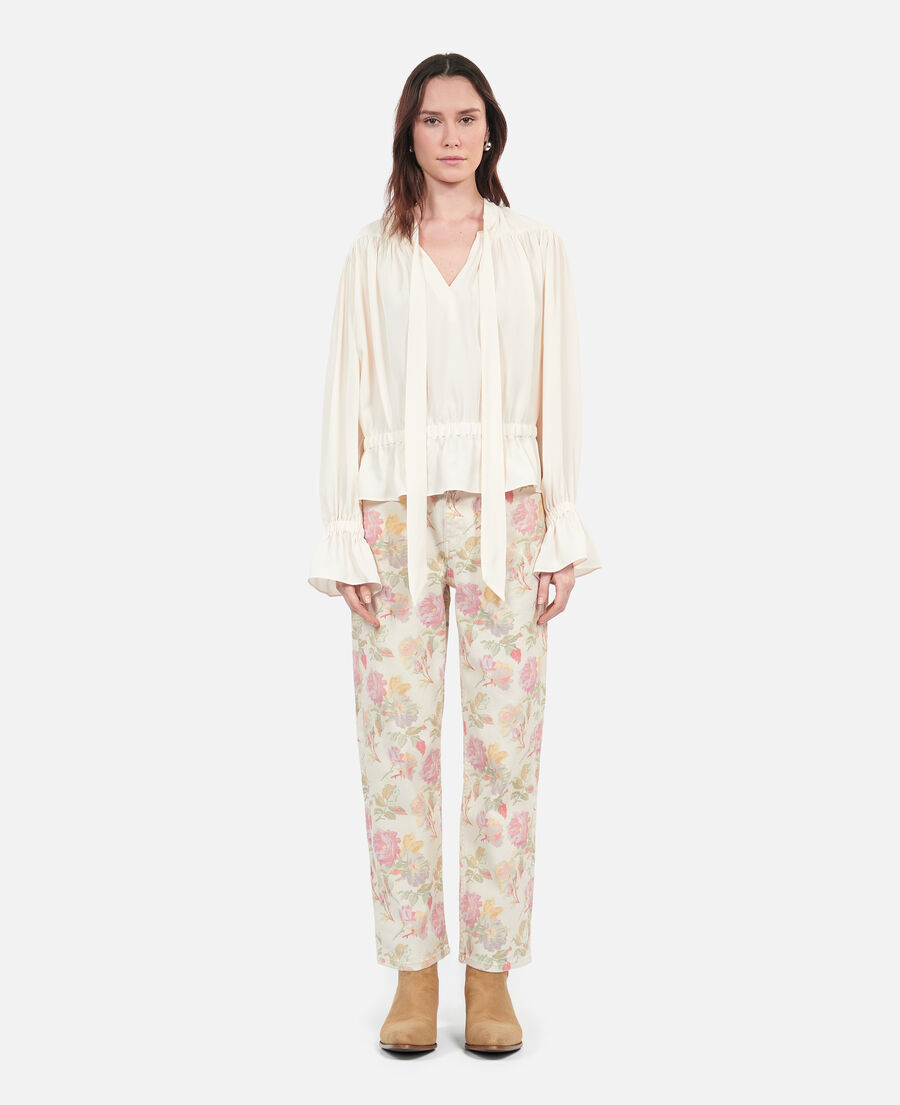 The Kooples DAMEN ECRU ecrufarbenes top mit gerafften details