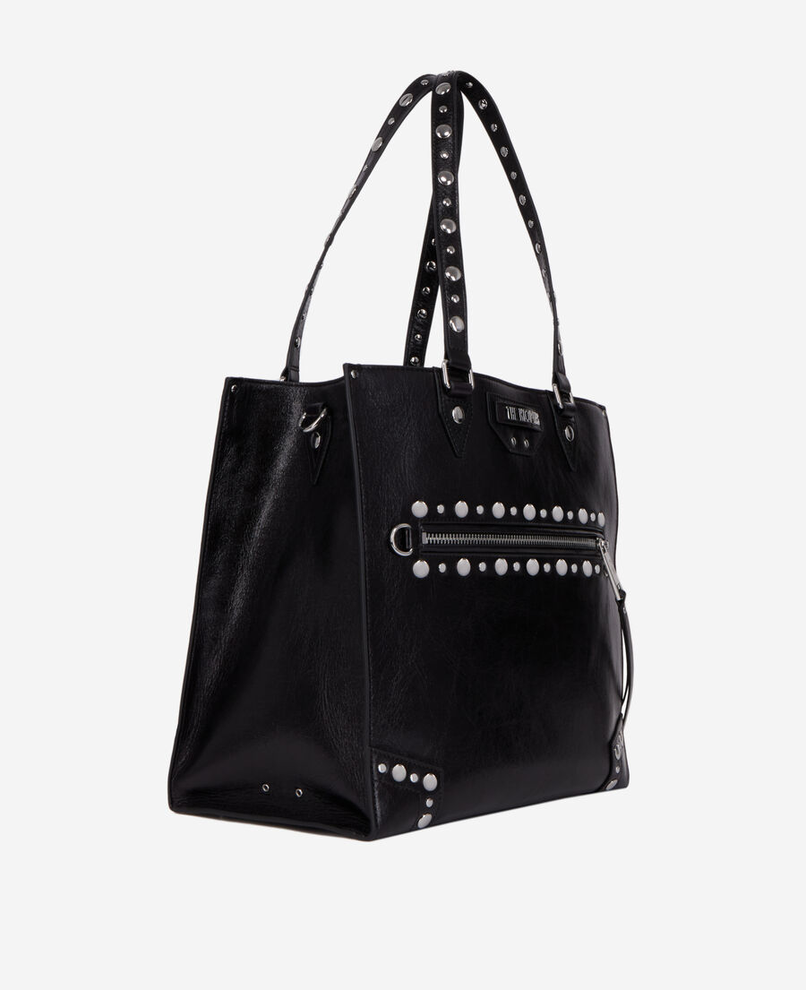 jill black leather shopping bag with studs