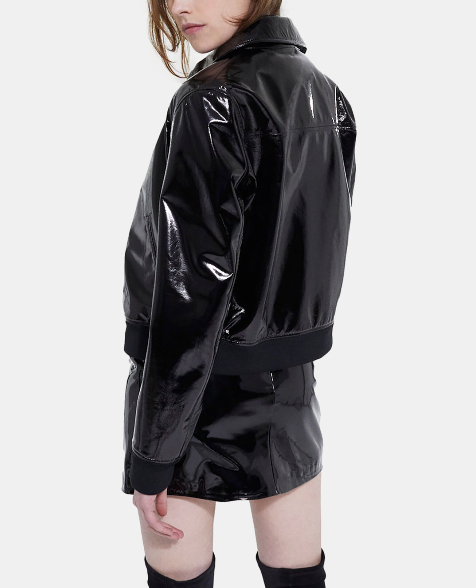 Short black vinyl jacket, BLACK, hi-res image number null