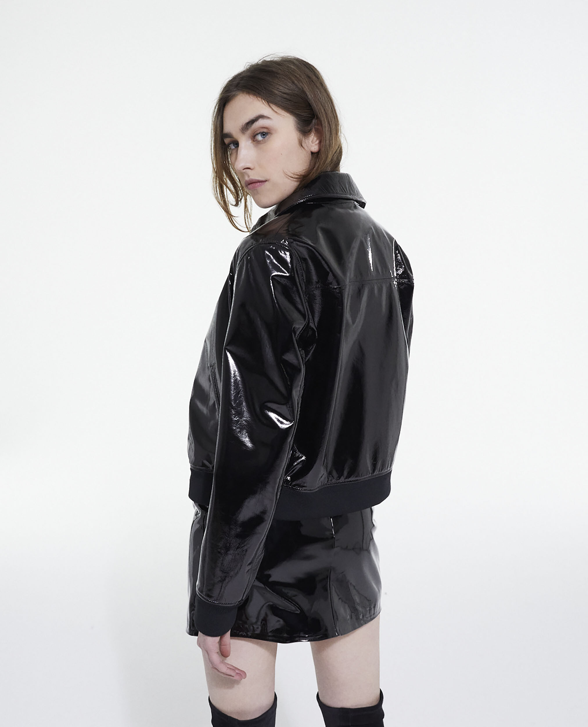 Short black vinyl jacket, BLACK, hi-res image number null