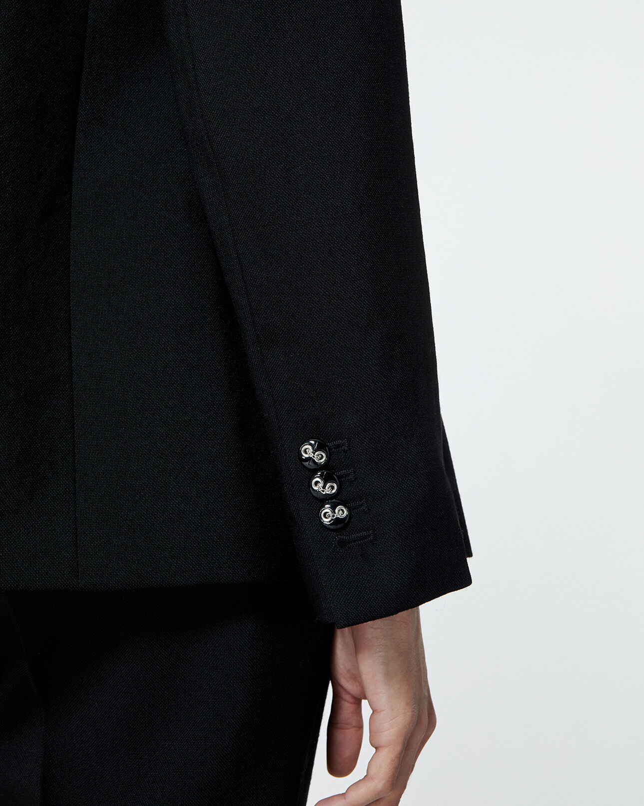 The Kooples FEMME BLACK veste laine noire détail cuir façon croco