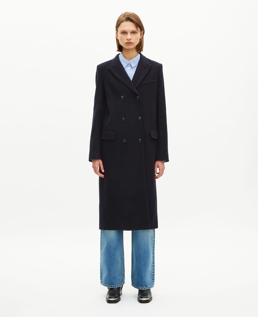 The Kooples FEMME NAVY manteau long croisé en laine marine