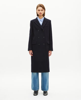 The Kooples FEMME NAVY manteau long croisé en laine marine