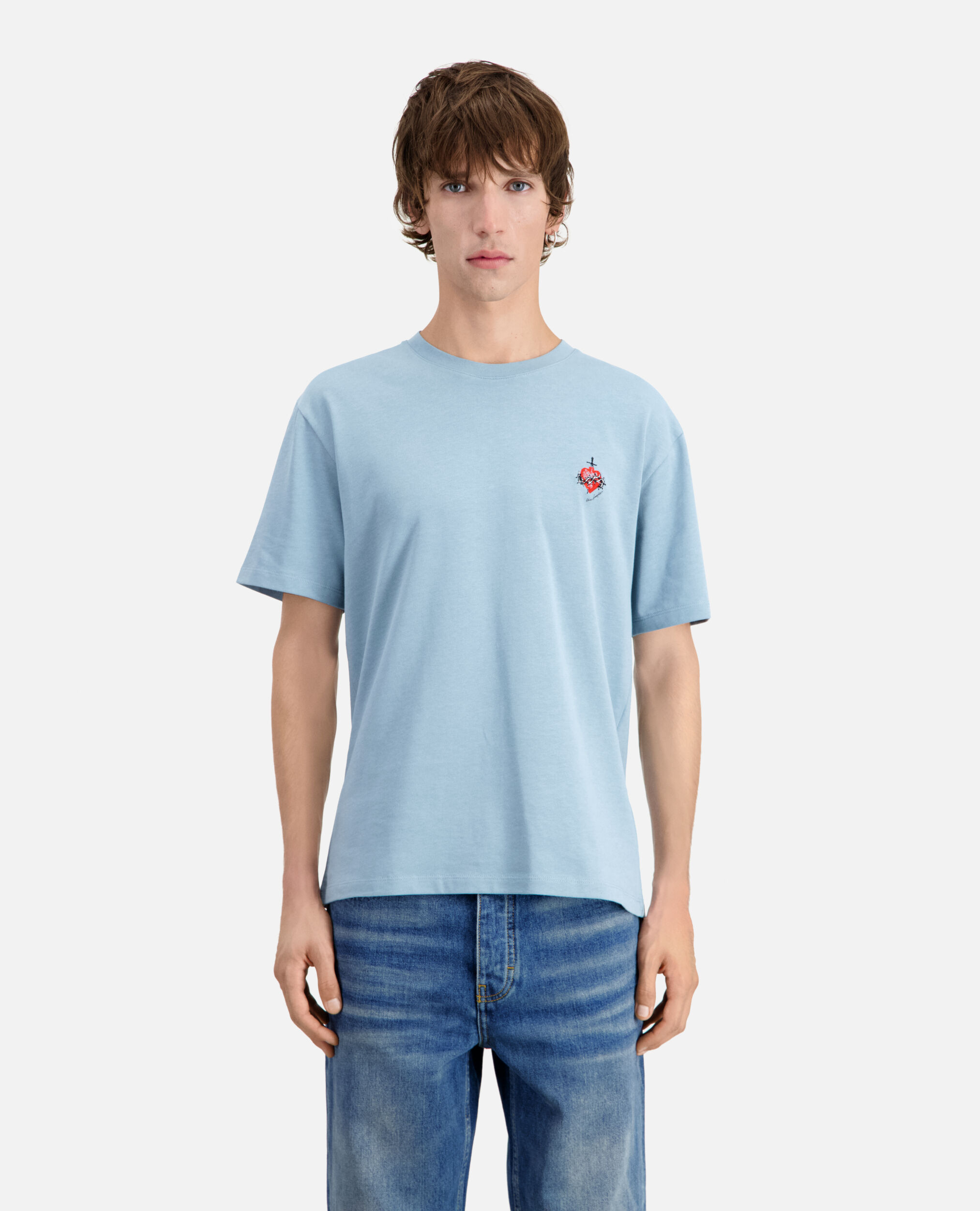 Blue t-shirt with Dagger through heart embroidery, BLUE GREY, hi-res image number null