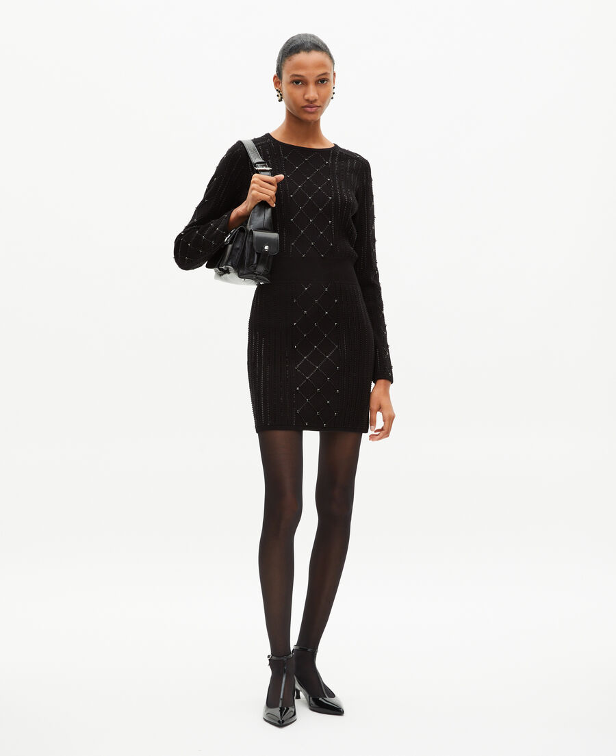The Kooples DAMEN BLACK kurzes strickkleid mit strass und perlen schwarz