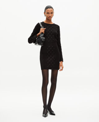 The Kooples DAMEN BLACK kurzes strickkleid mit strass und perlen schwarz