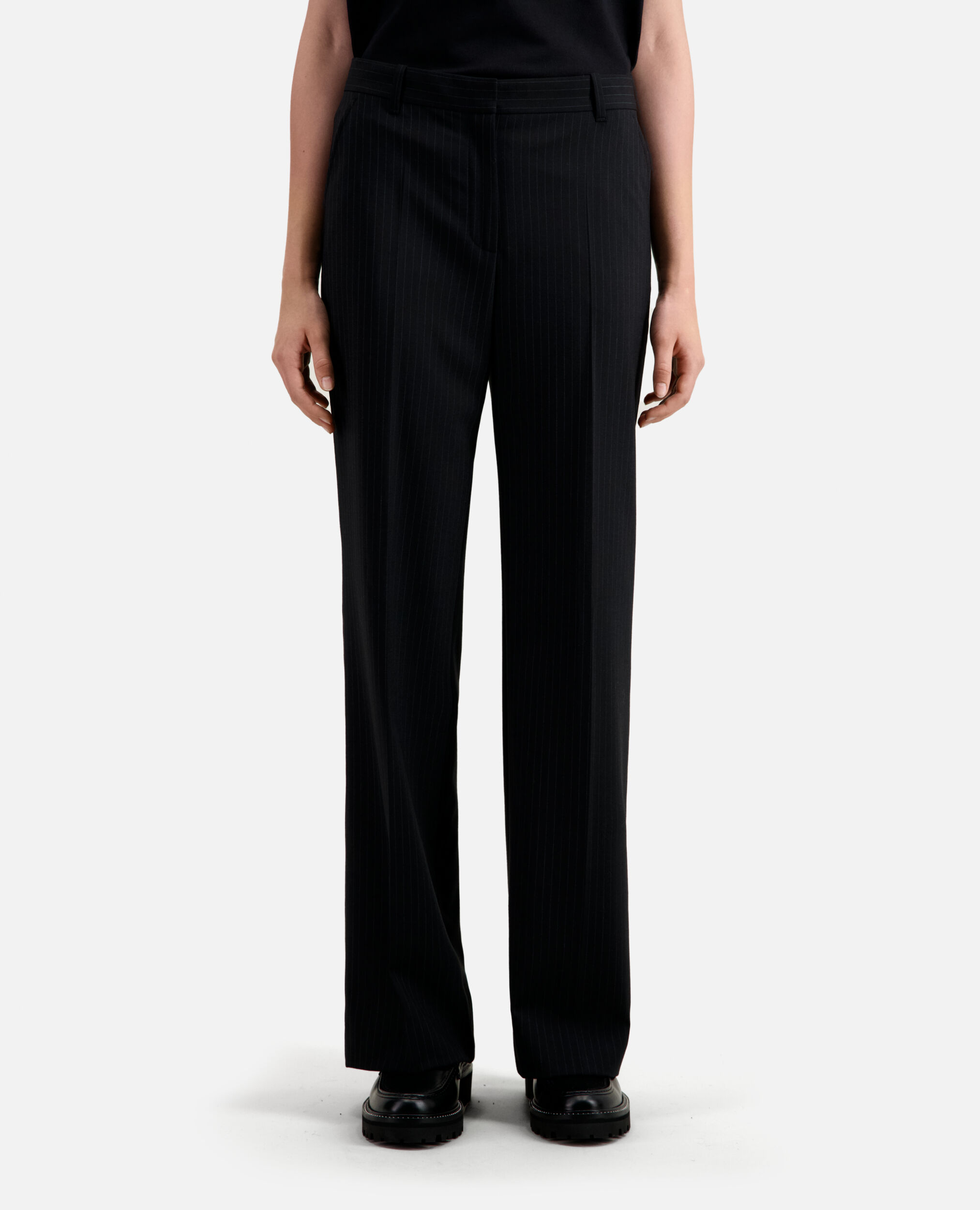 Black striped wool-blend suit trousers, BLACK WHITE, hi-res image number null