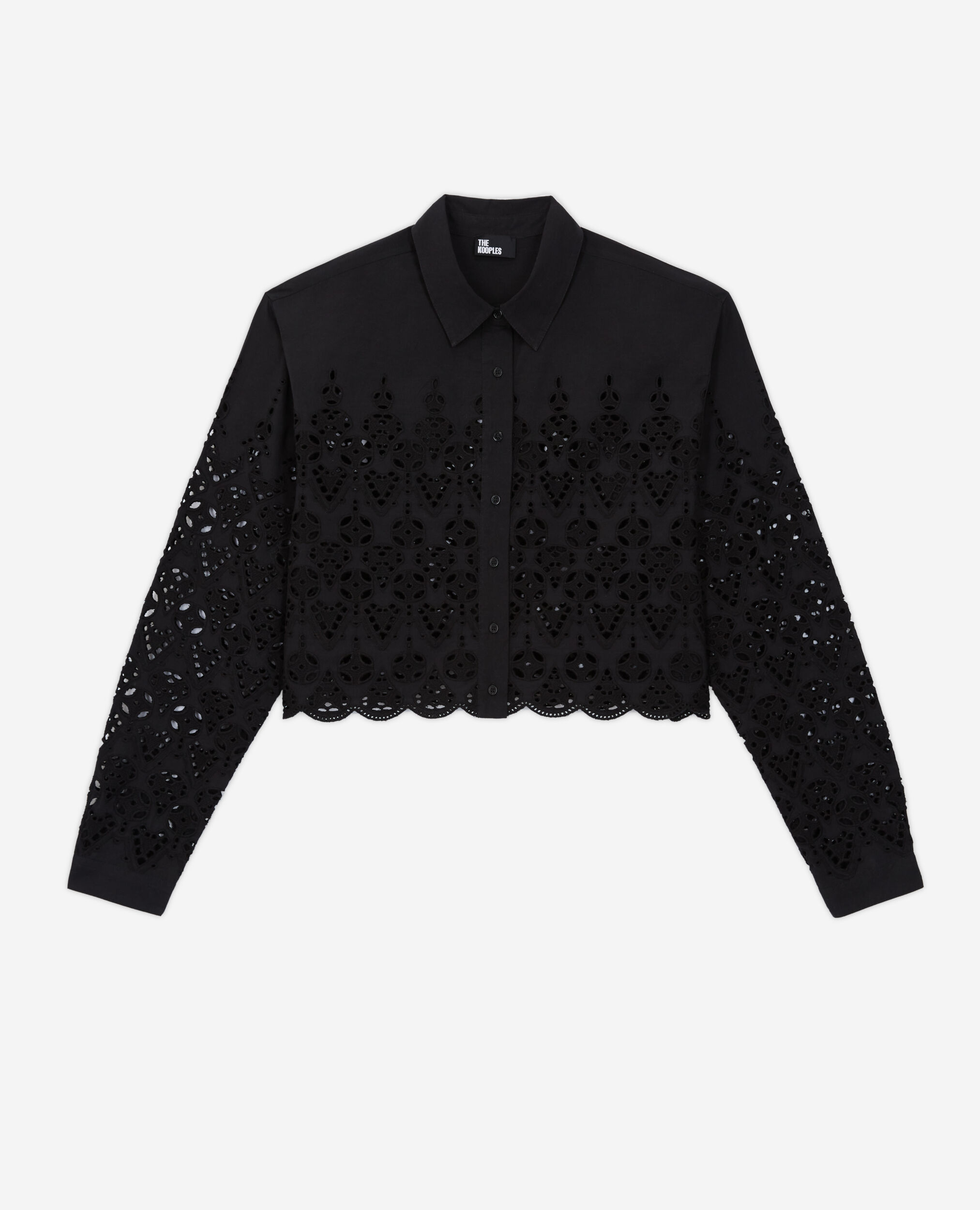 Short black shirt with broderie anglaise , BLACK, hi-res image number null