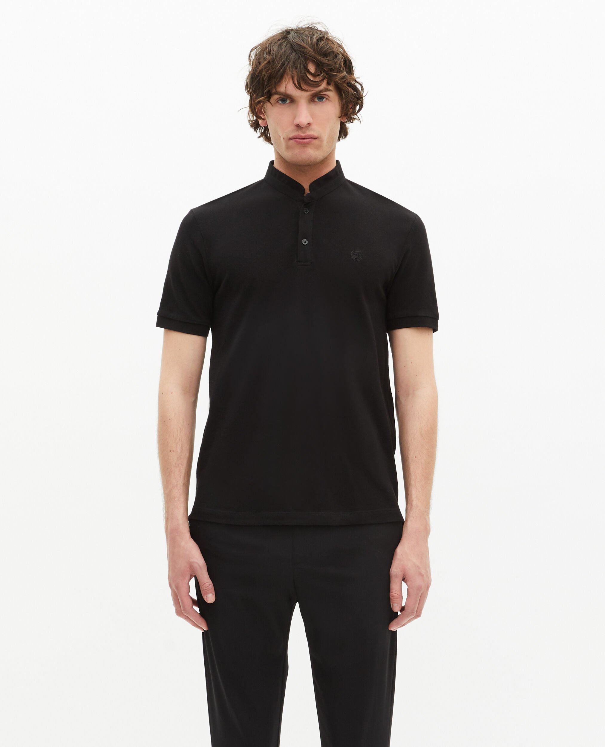 Black pique cotton polo t-shirt, BLACK, hi-res image number null