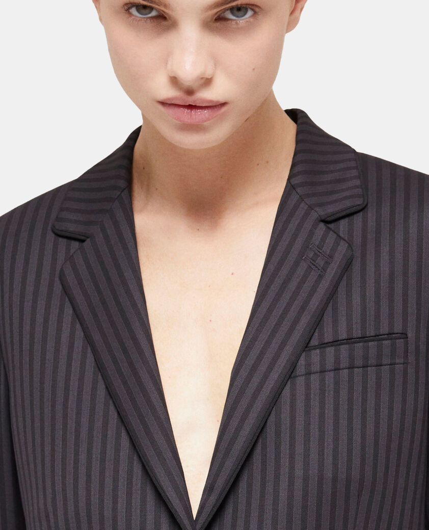 The Kooples FEMME BLACK GREY veste de costume en laine &agrave; rayures