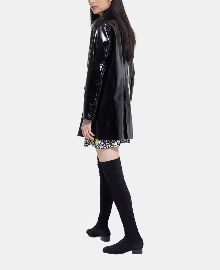 manteau long noir en vinyle