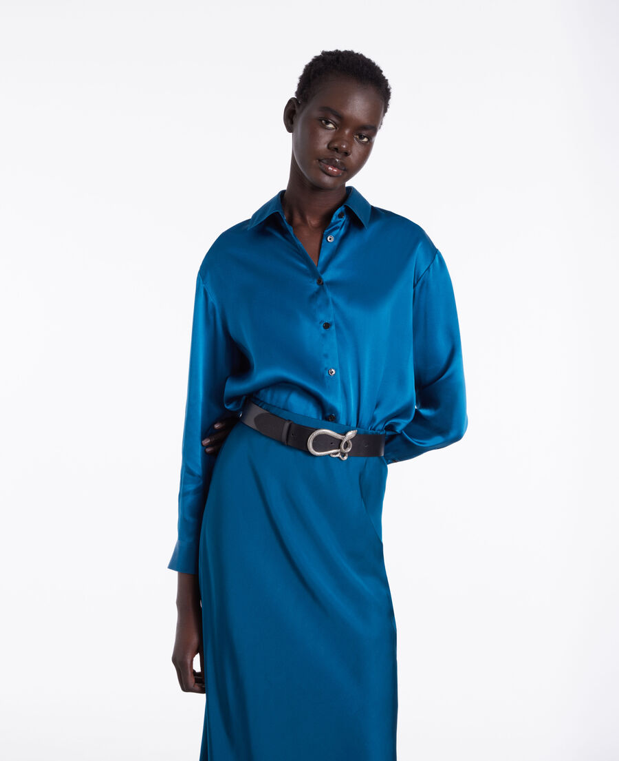 blue silk shirt
