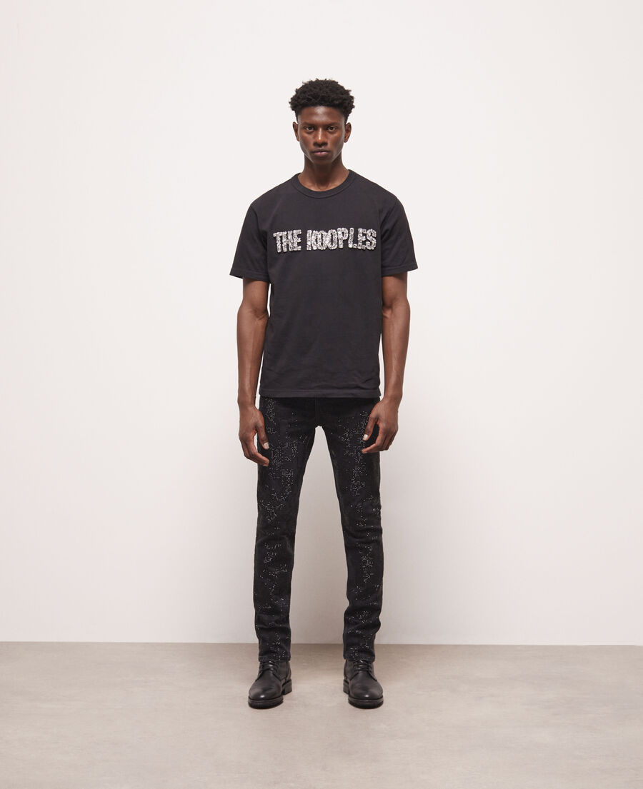 black logo t-shirt with rhinestones