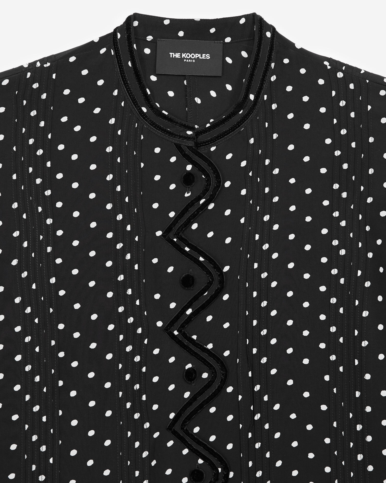 Flowing fabric black top w/white polka dots, BLACK-ECRU, hi-res image number null
