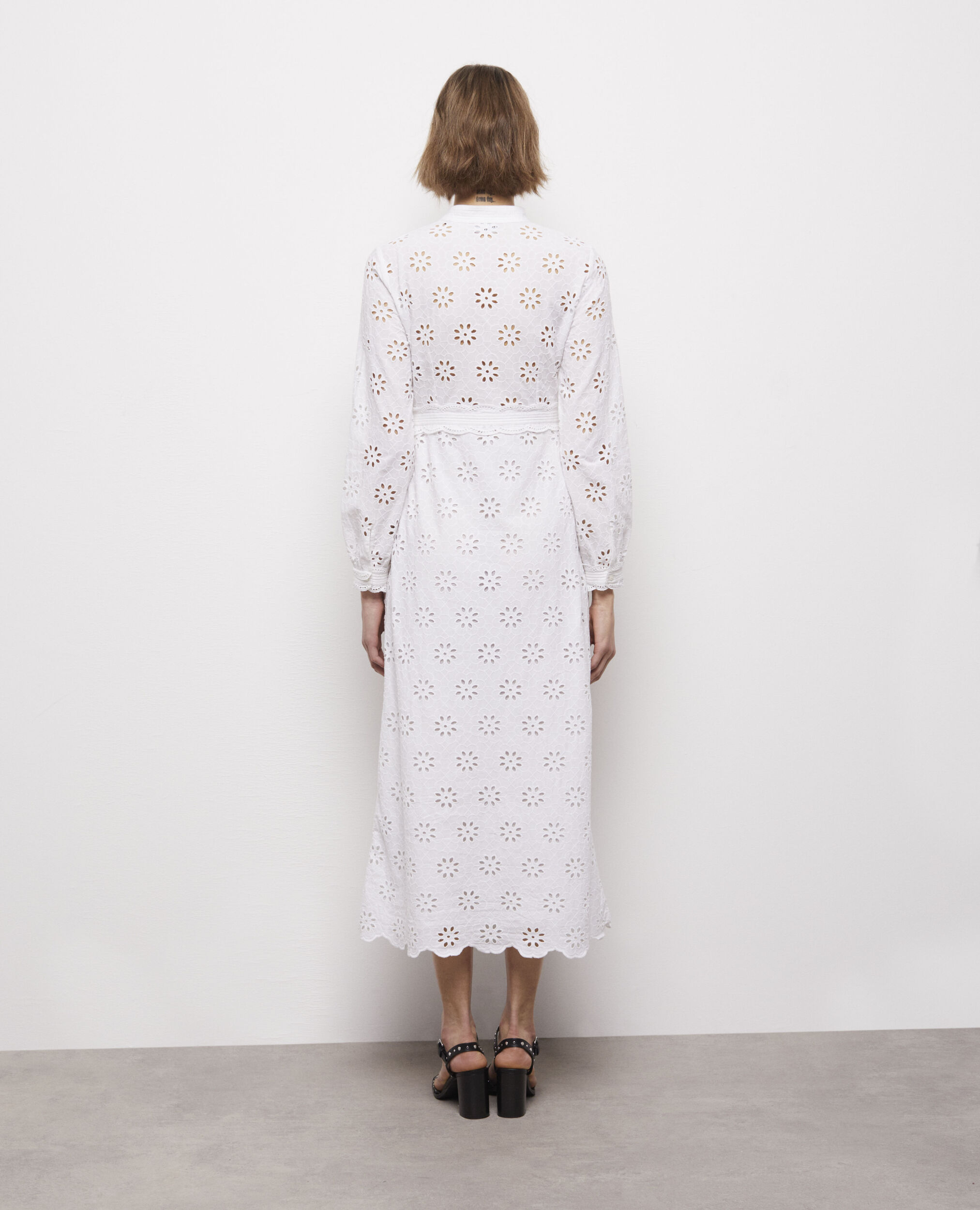 Long white store broderie anglaise dress