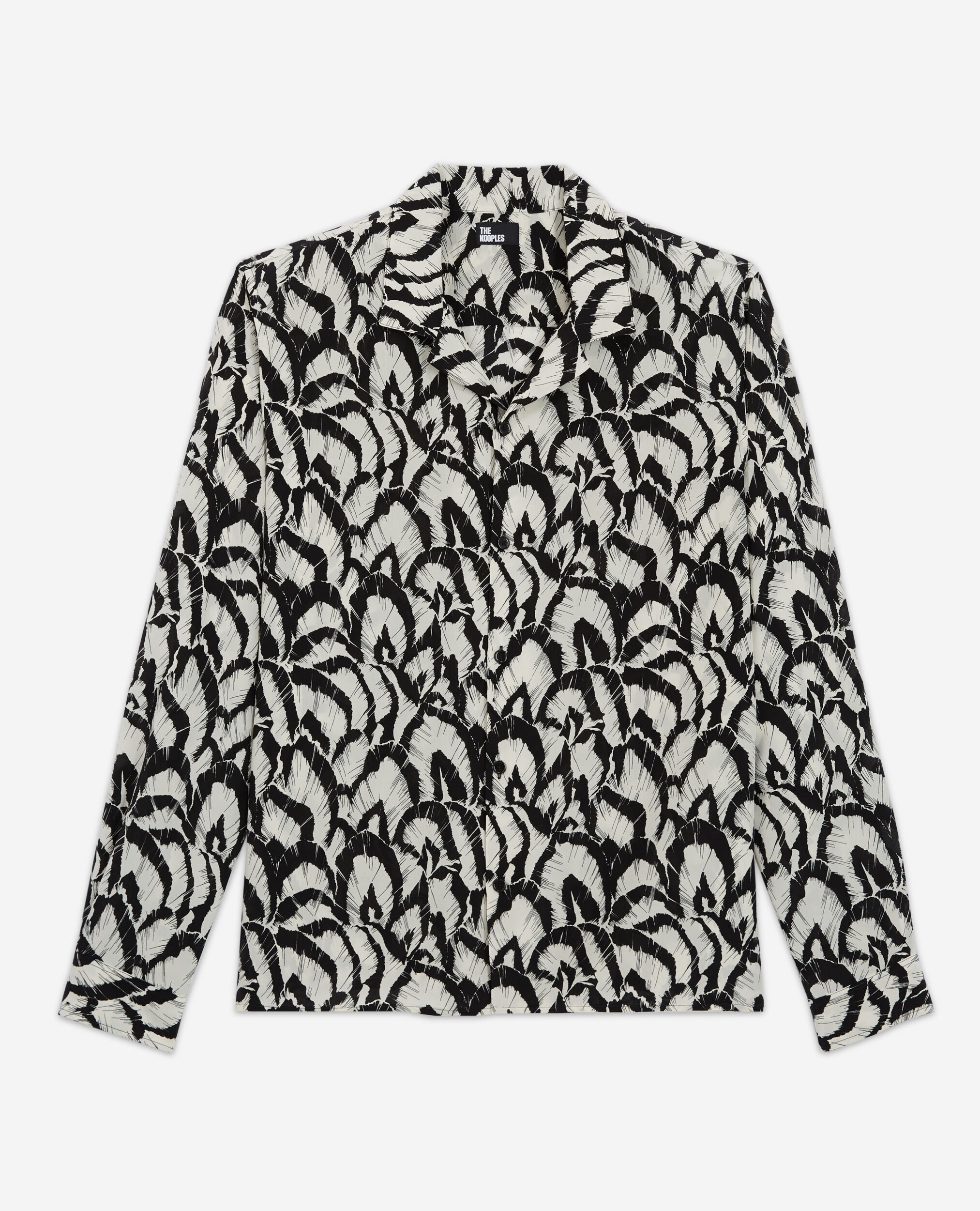 Printed silk shirt with hawaiian collar, OFF WHITE / BLACK, hi-res image number null