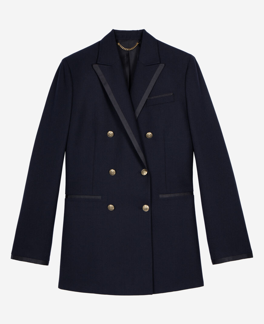 The Kooples WOMEN DARK NAVY navy blue wool-blend suit jacket