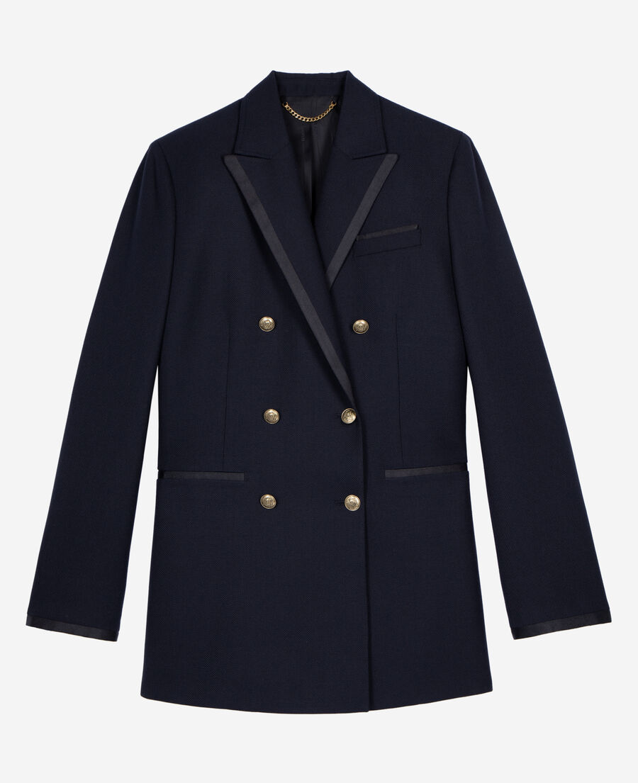 The Kooples WOMEN DARK NAVY navy blue wool-blend suit jacket