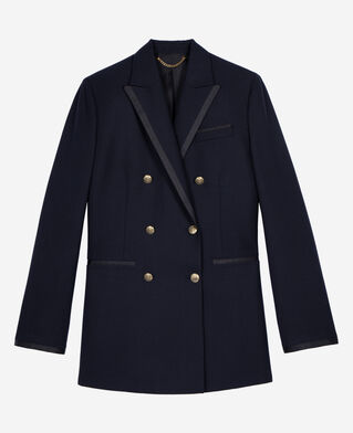 The Kooples WOMEN DARK NAVY navy blue wool-blend suit jacket