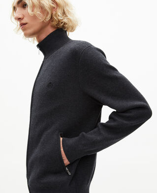 The Kooples HOMME DARK GREY MELANGE cardigan en laine double face à zip gris