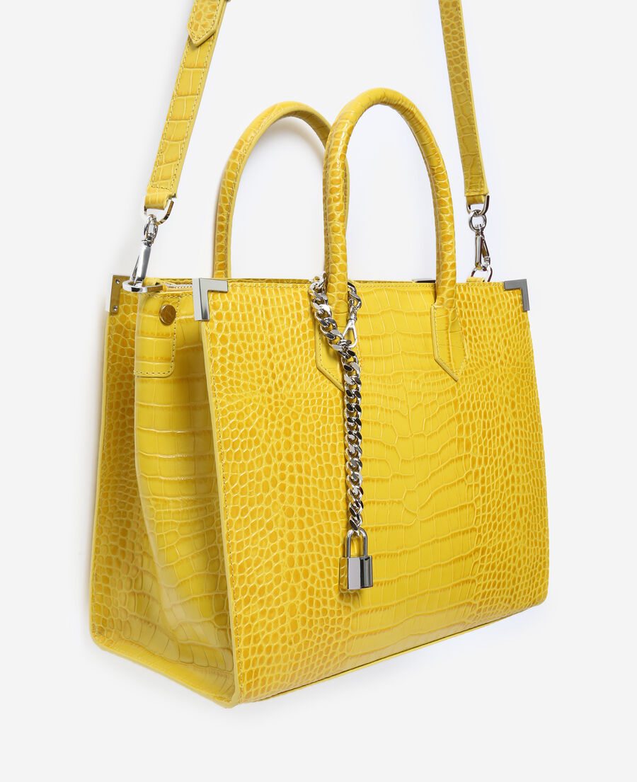 large yellow croco-print ming bag