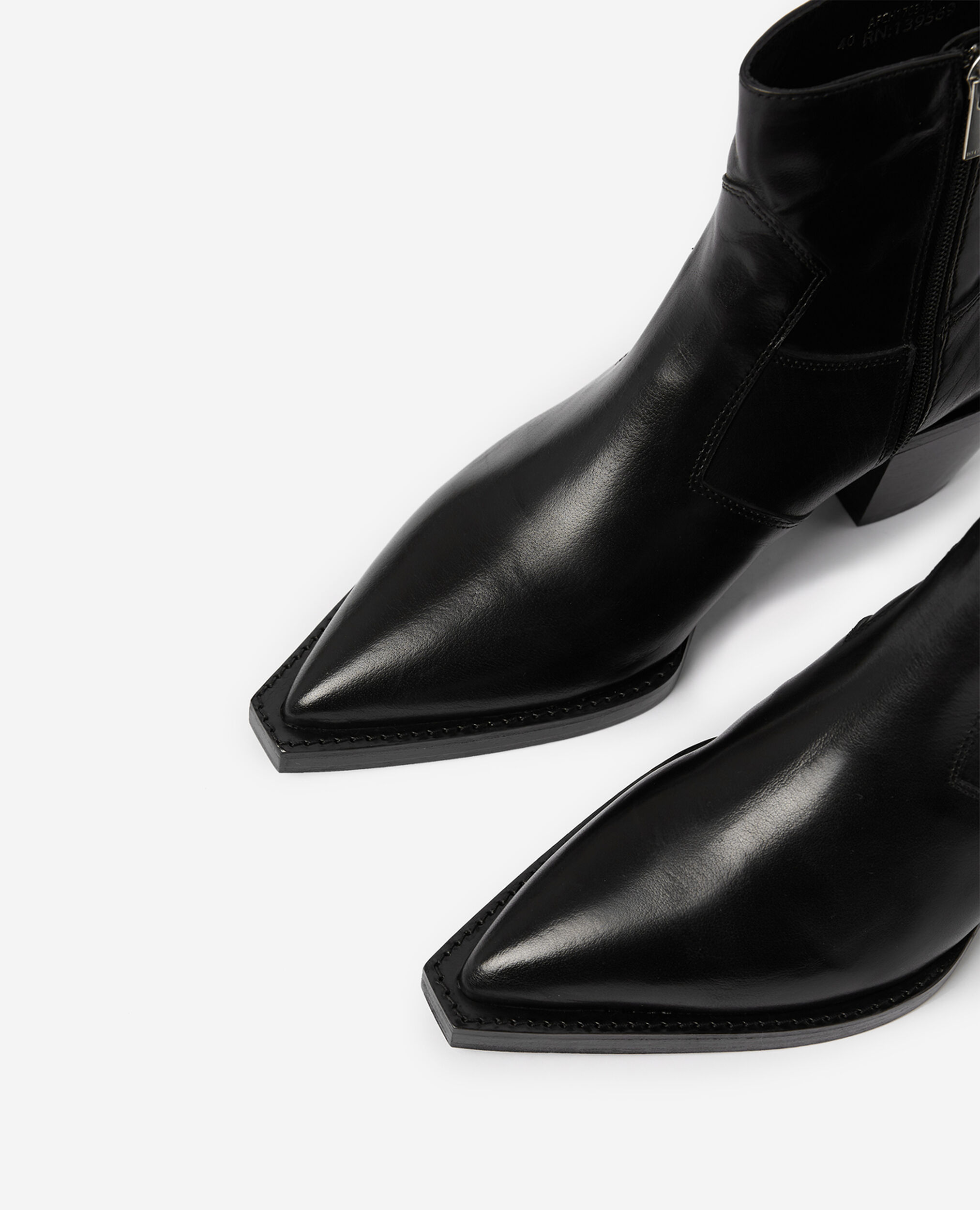 Western-style black leather ankle boots, BLACK, hi-res image number null