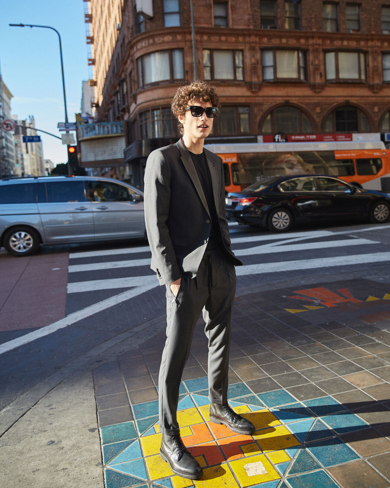The Kooples HOMME BLACK GREY veste en laine grise avec revers de col en cuir