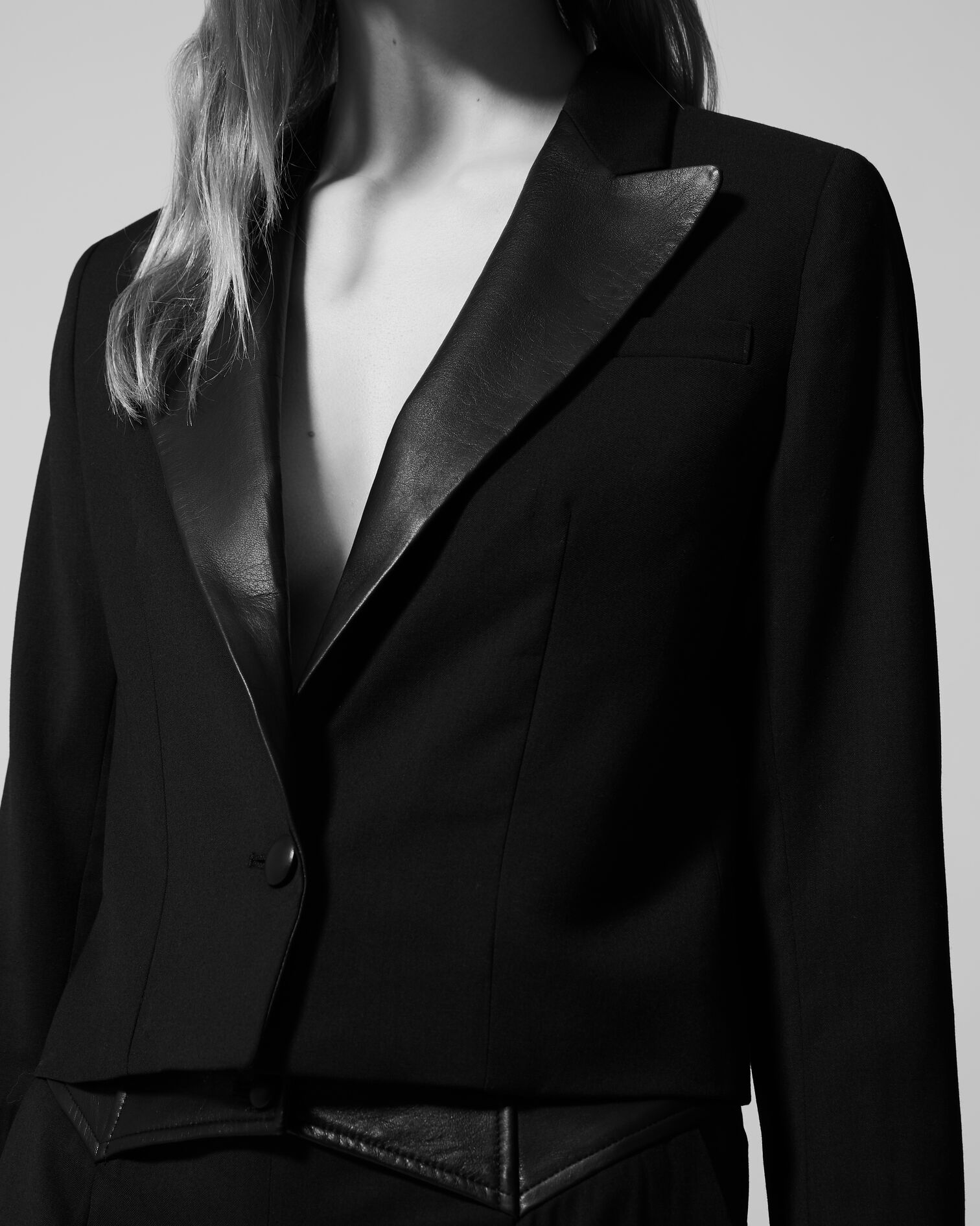 Formal black jacket with leather lapels, BLACK, hi-res image number null