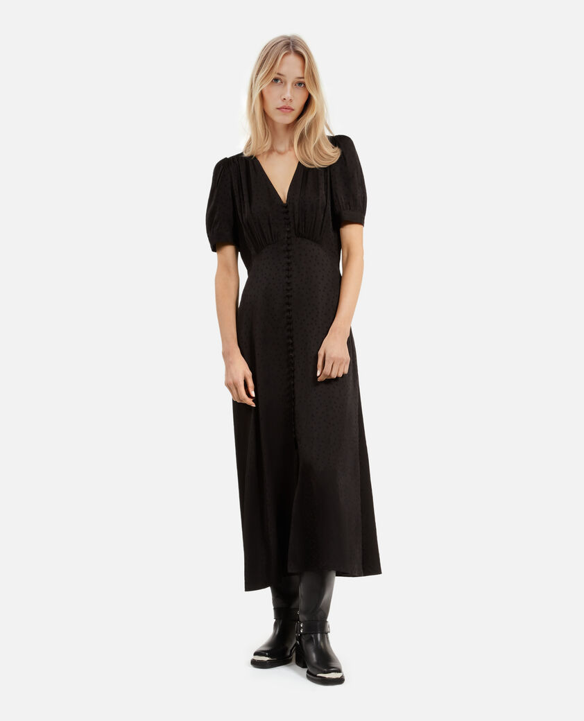 The Kooples FEMME BLACK robe longue à pois en jacquard noire