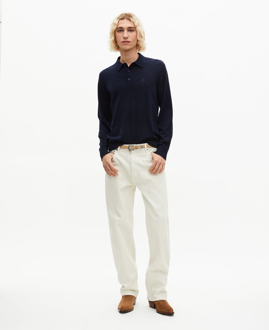 The Kooples MEN NAVY navy merino wool polo-neck sweater