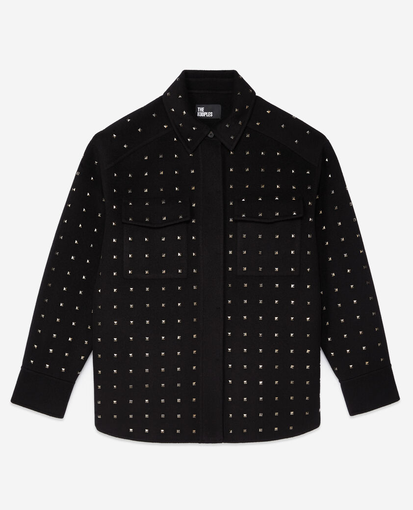 The Kooples WOMEN BLACK black wool-blend overshirt-style jacket with studs
