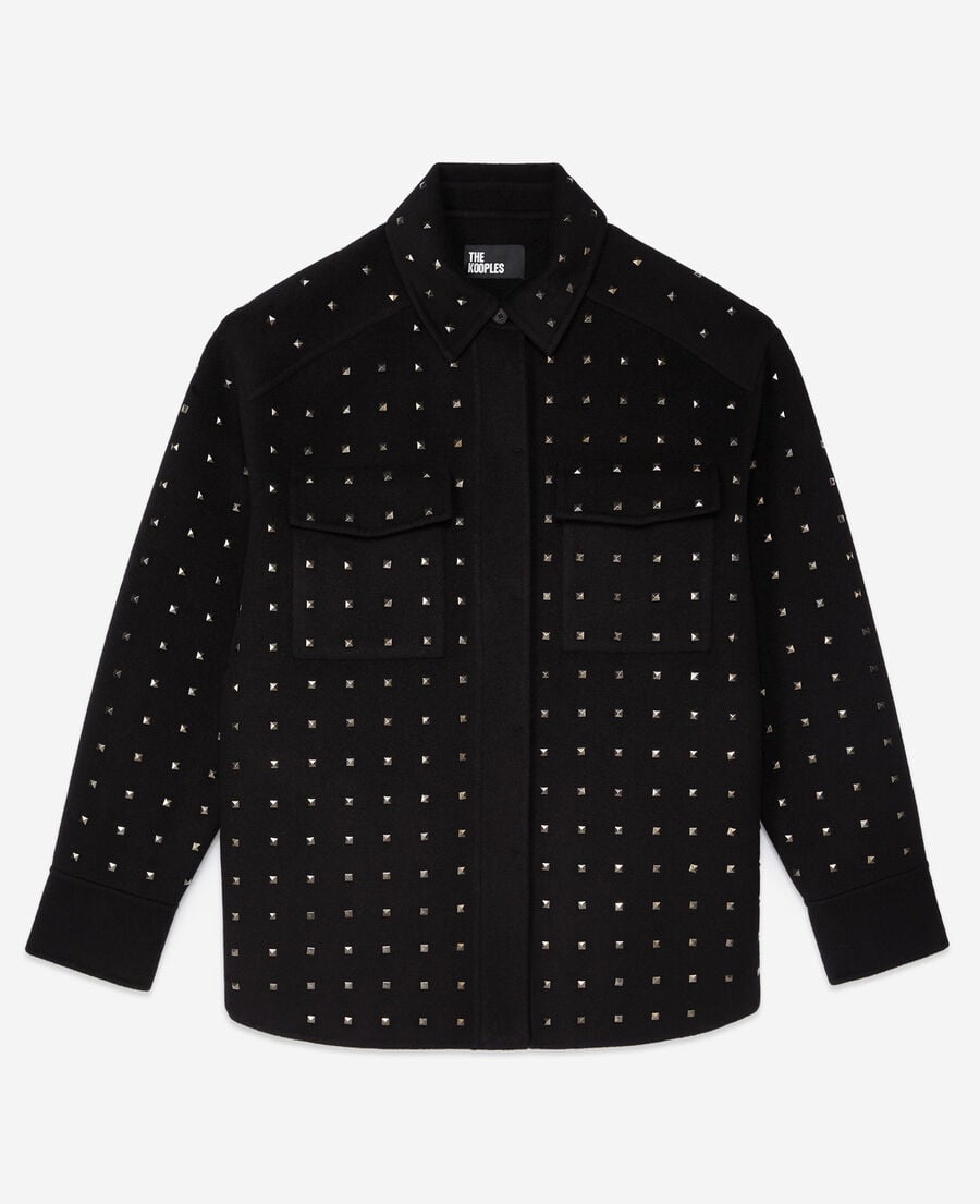 The Kooples WOMEN BLACK black wool-blend overshirt-style jacket with studs