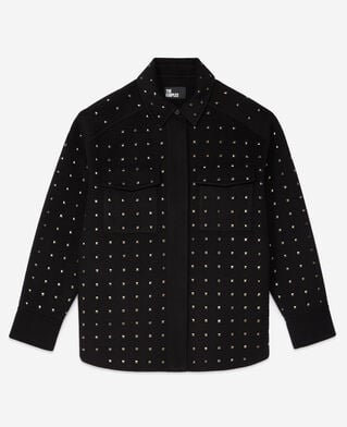The Kooples WOMEN BLACK black wool-blend overshirt-style jacket with studs