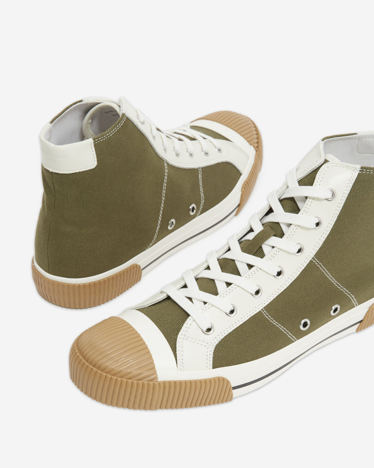 The Kooples MIXED KAKI khaki high-top lace-up canvas sneakers