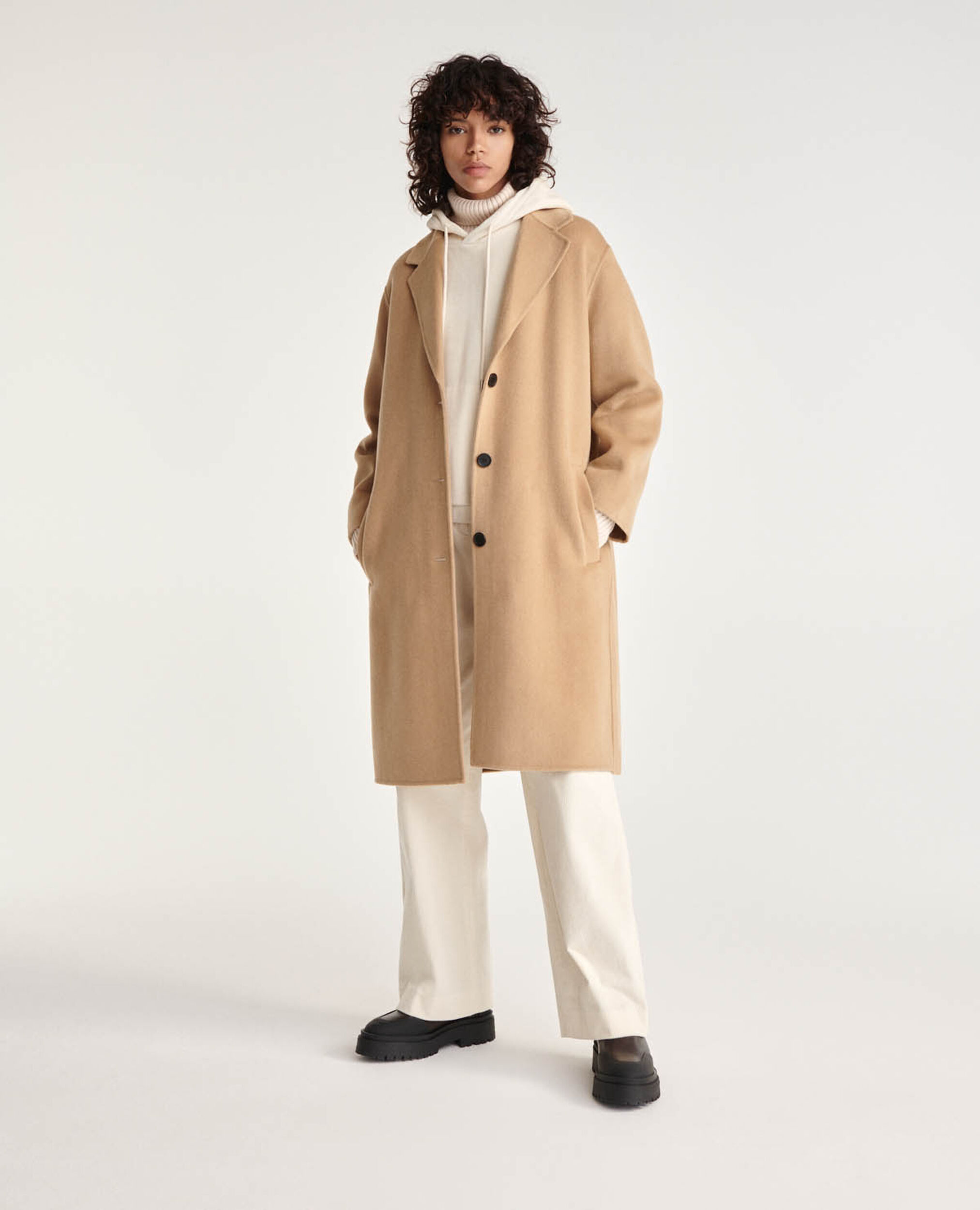 Double-faced button-up camel wool coat, CAMEL, hi-res image number null