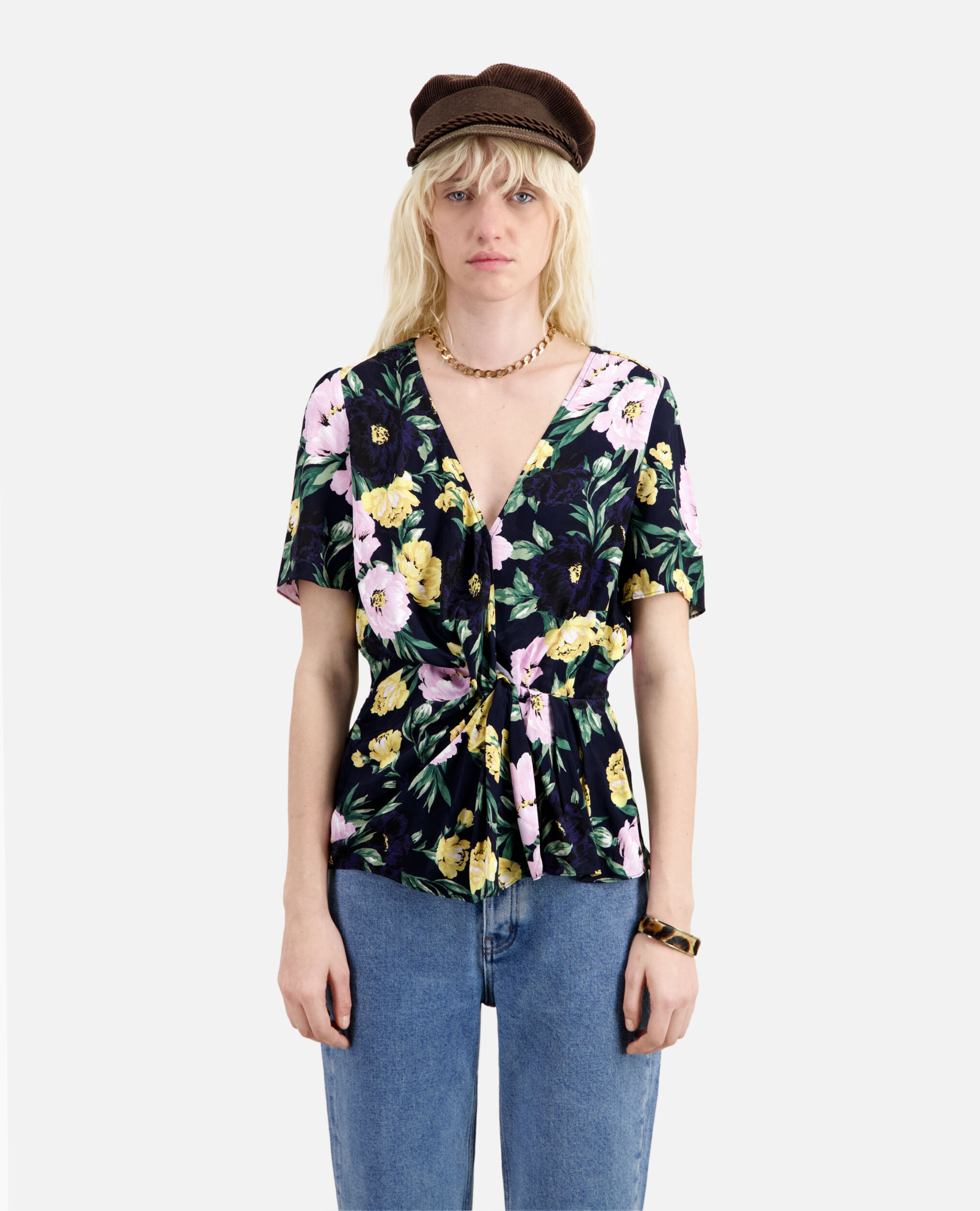 Printed top with draping, LIGHT PINK / DARK NAVY, hi-res image number null