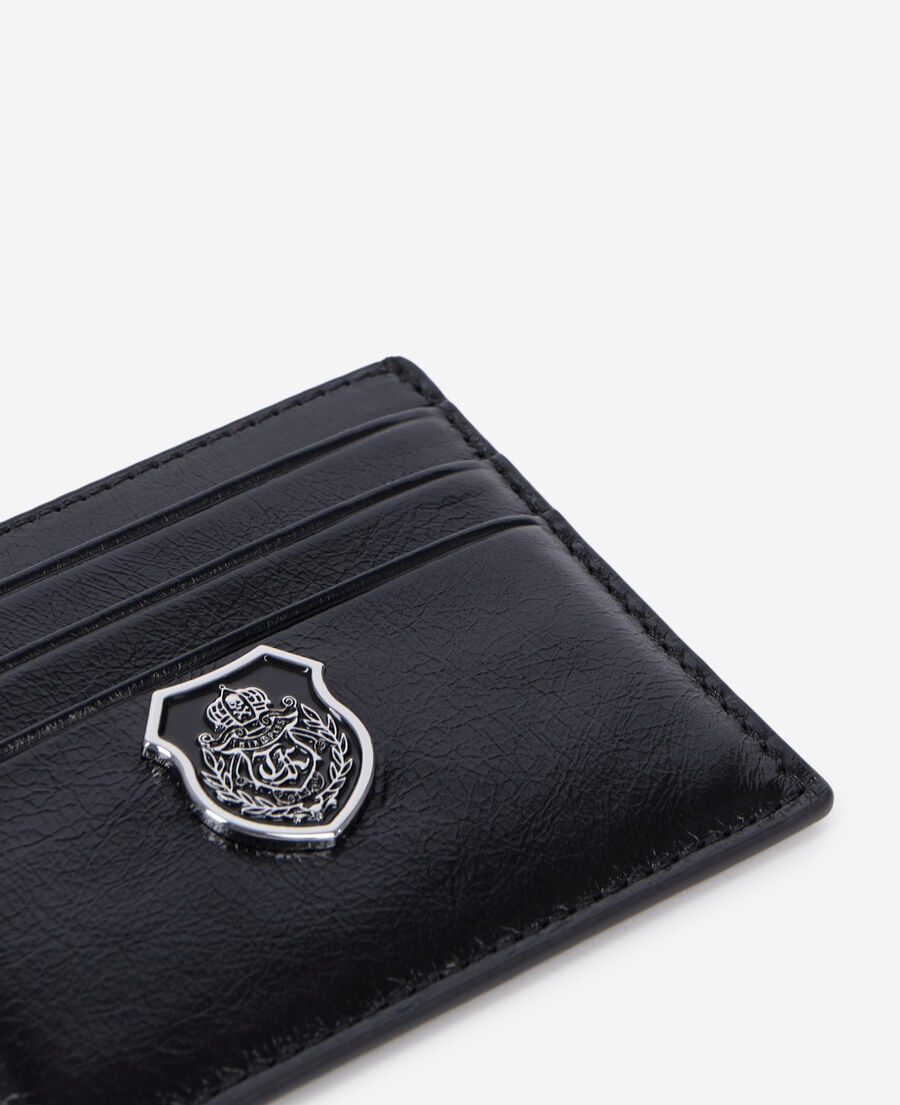 The Kooples UNISEX BLACK schwarzes kartenetui mit wappen aus leder