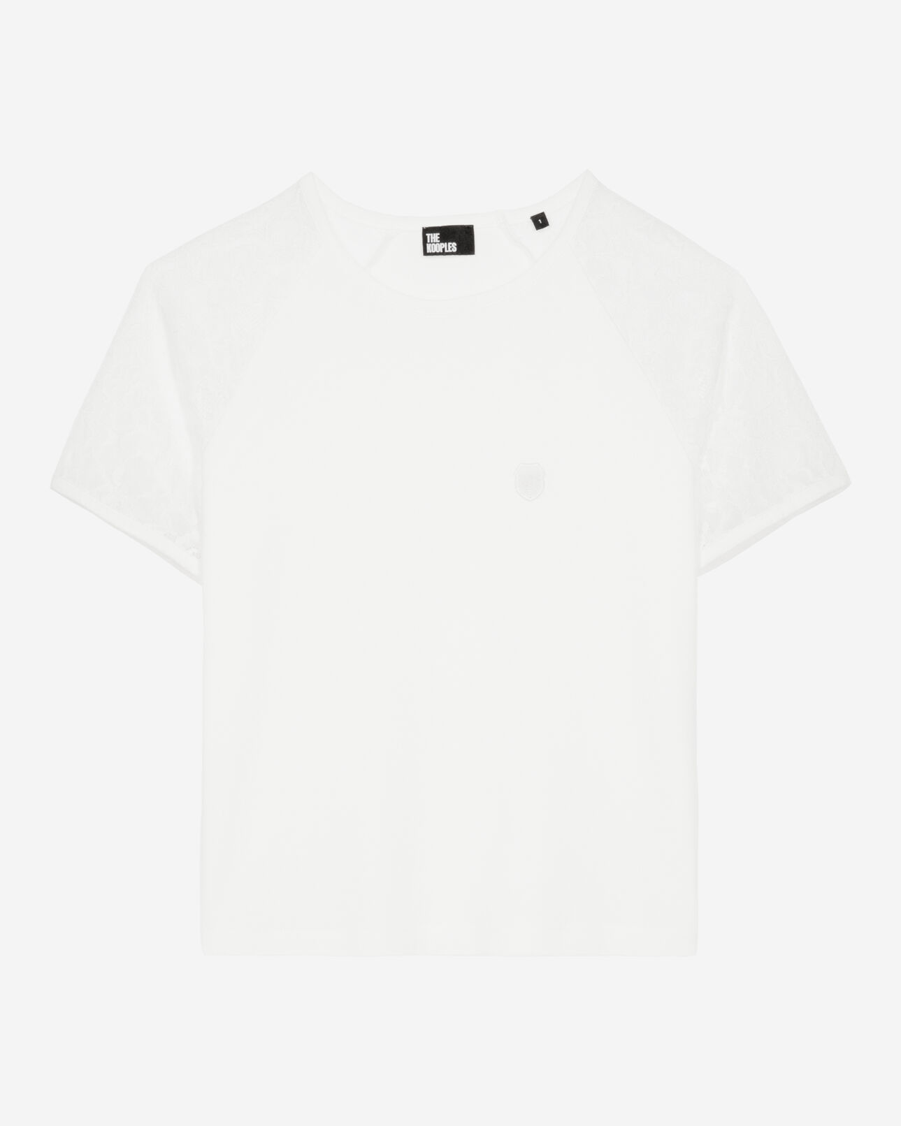 The Kooples FEMME ECRU t-shirt avec manches en dentelle blanc